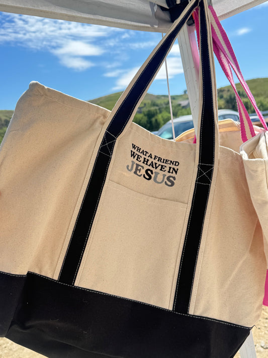 XL Canvas Bag "What a Friend We have in Jesus" Black