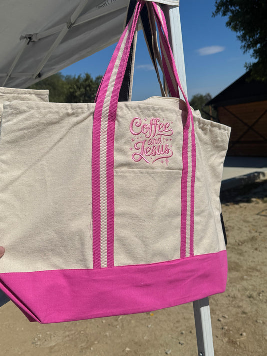 XL Canvas Bag "Coffee and Jesus" Pink